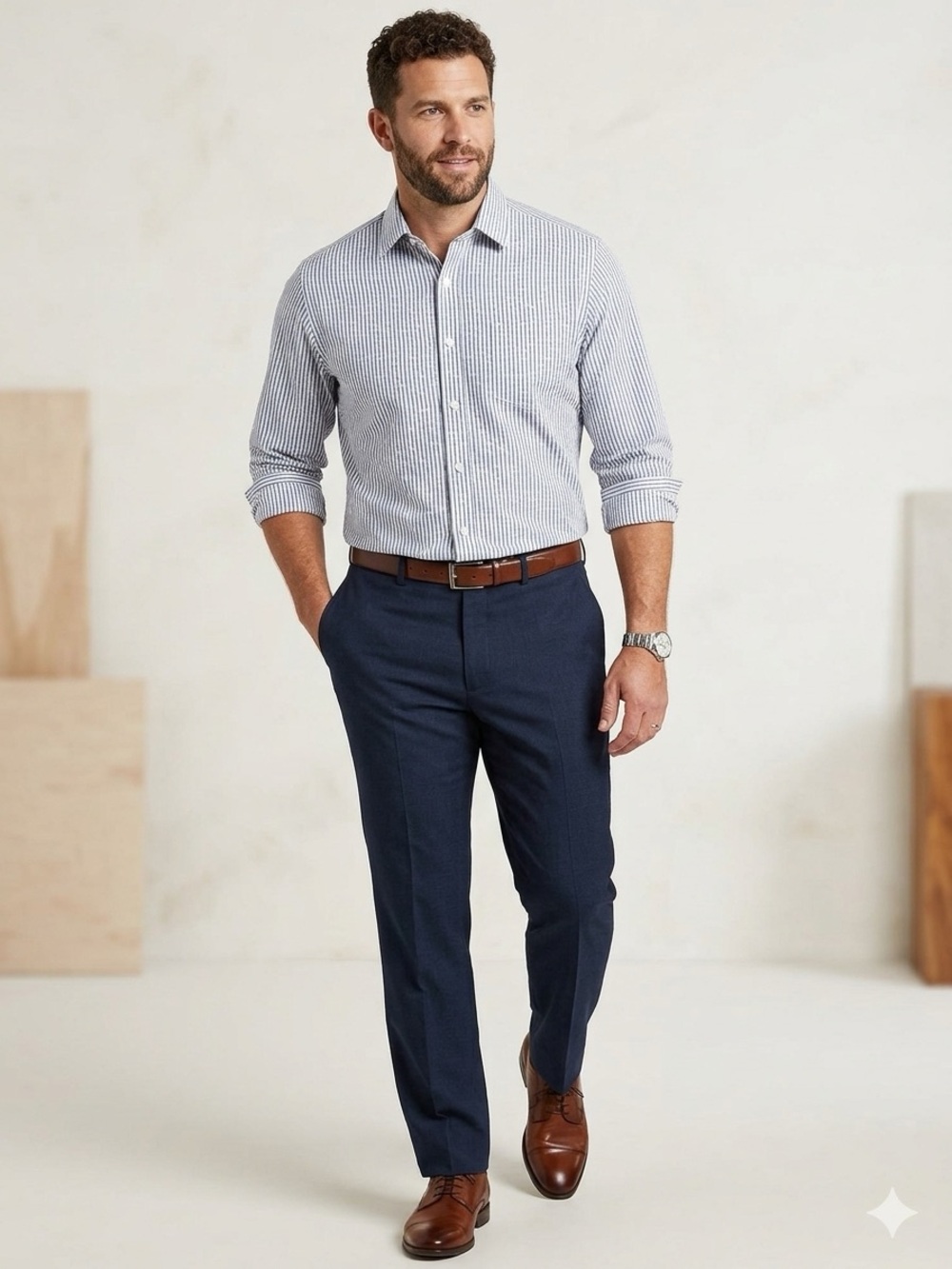 Stafford Travel Performance Super Shirt Men's 18 36-37 Regular Fit Blue Striped